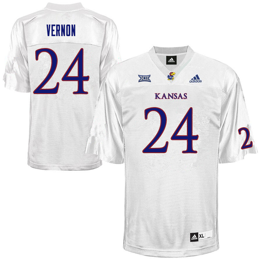 Men #24 Reis Vernon Kansas Jayhawks College Football Jerseys Sale-White